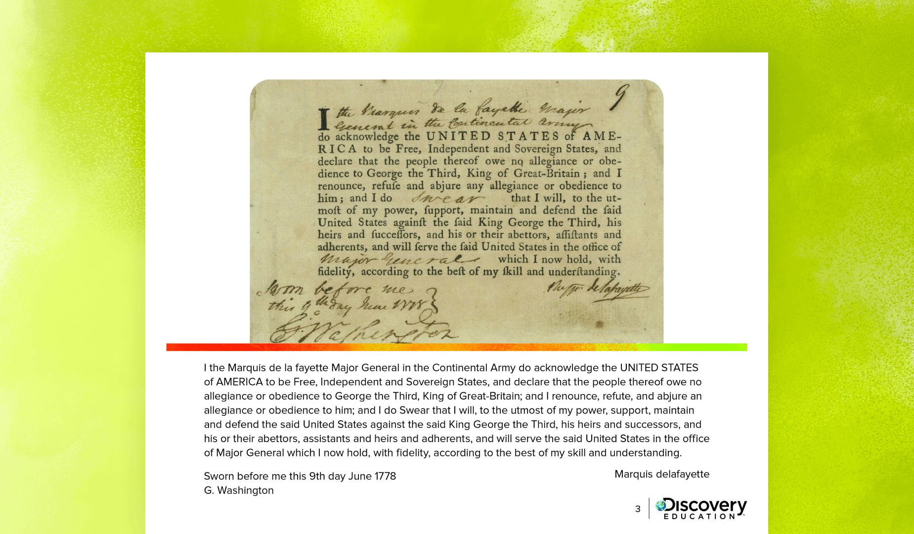 Printable PDF from the American Revolution lessons featured on the Discovery Education learning platform.
