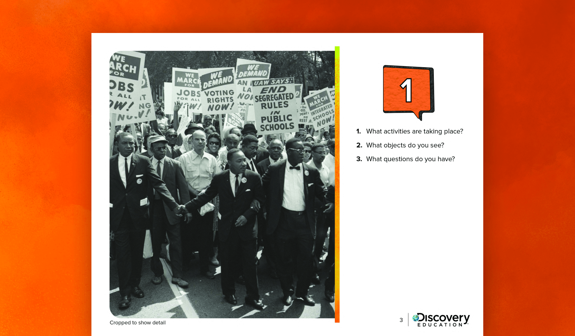 Printable PDF activity from the Civil Rights Movement lessons featured on the Discovery Education learning platform.