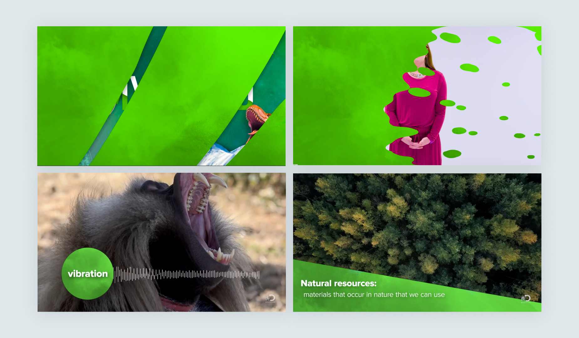 Screen shots from the DEmystified video series utilize the Science Gradient 1 for graphic design elements including the wipe transition represented in the top 2 slides.