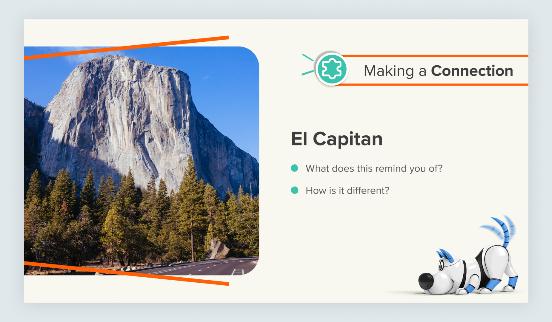 This lesson slide uses the Connection Sticker Icon to indicate the activity type.  *Note- color palette is specific to Science Techbook.
